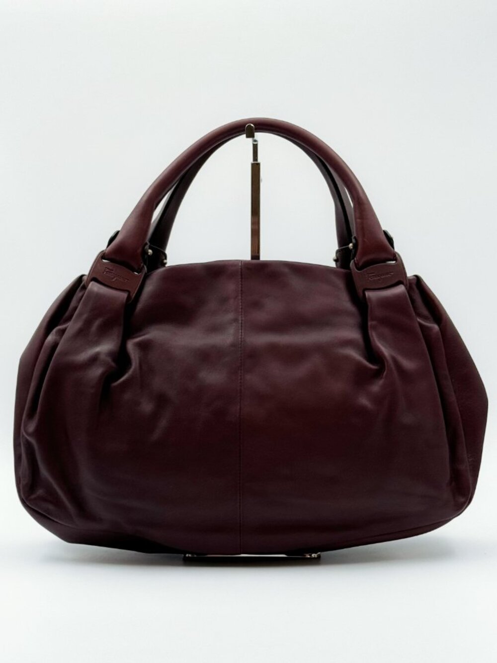 Salvatore Ferragamo Burgundy Leather Large Hobo Shoulder Tote Bag - Picture 2 of 12